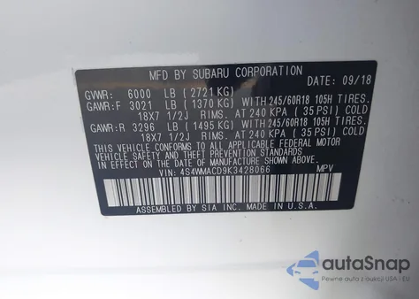 2019 Subaru Ascent Premium из США, поврежденный, VIN 4S4WMACD9K3428066